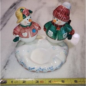Price Drop! 🌲 Adorable Ceramic Snowmen Tea Light Candle Holder-so cute!!